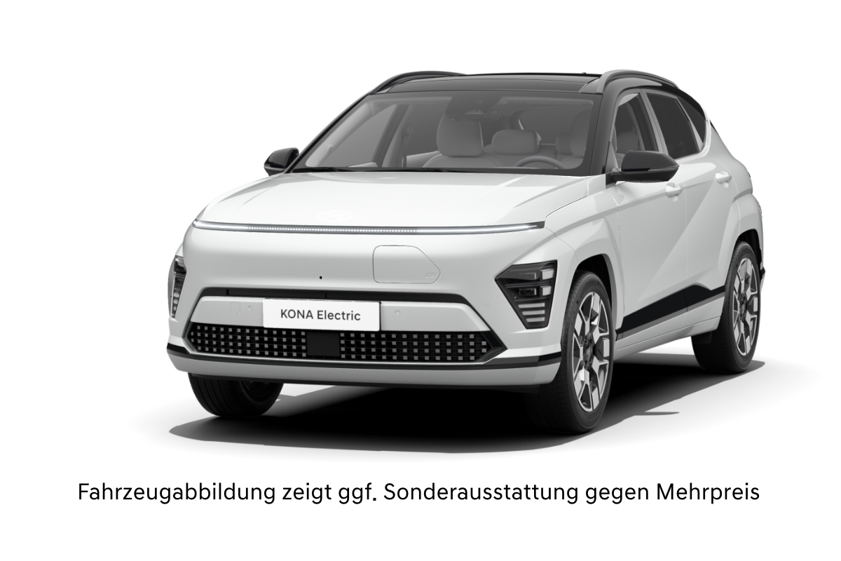 Ein weißer Hyundai Kona auf weißem Hintergrund