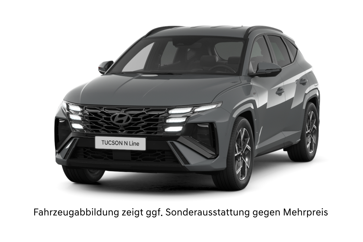 Ein grauer Hyundai Tucson auf weißem Hintergrund