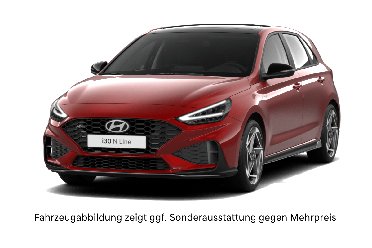 Ein grauer Hyundai i30 auf weißem Hintergrund