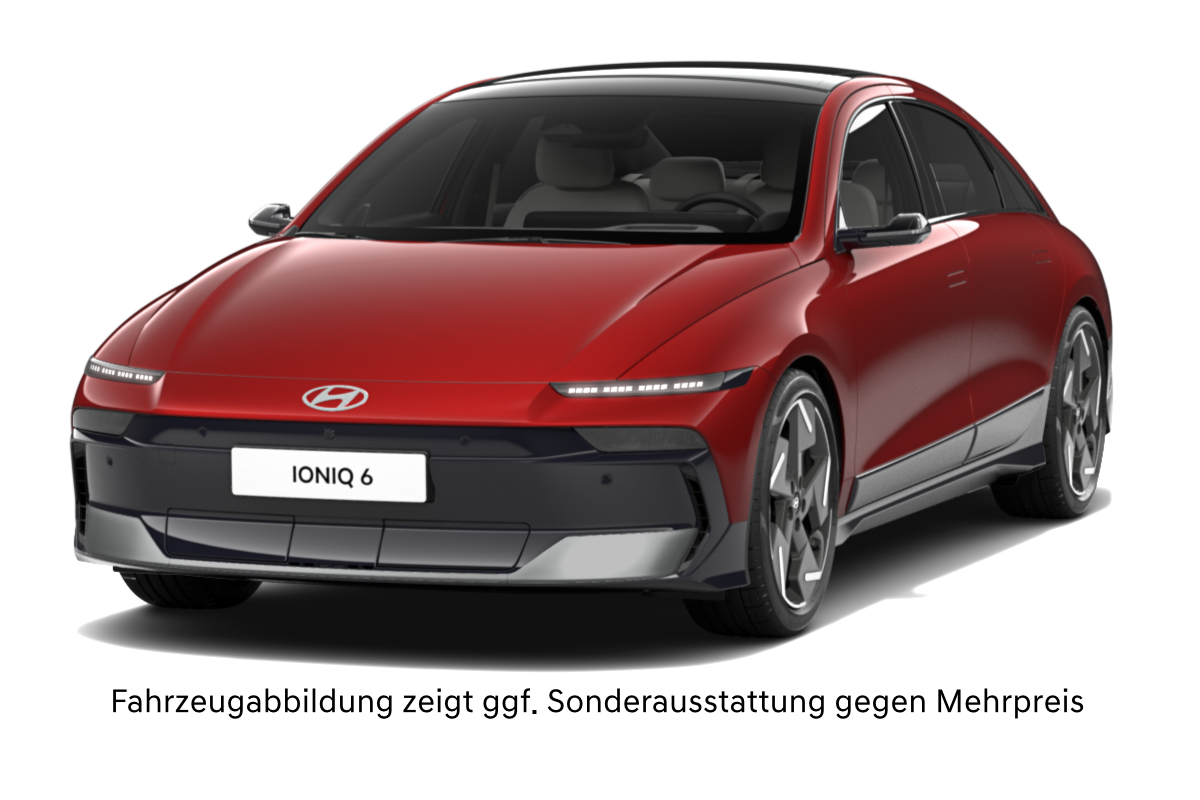 Ein rote Ioniq 6 aud weißem Hintergrund