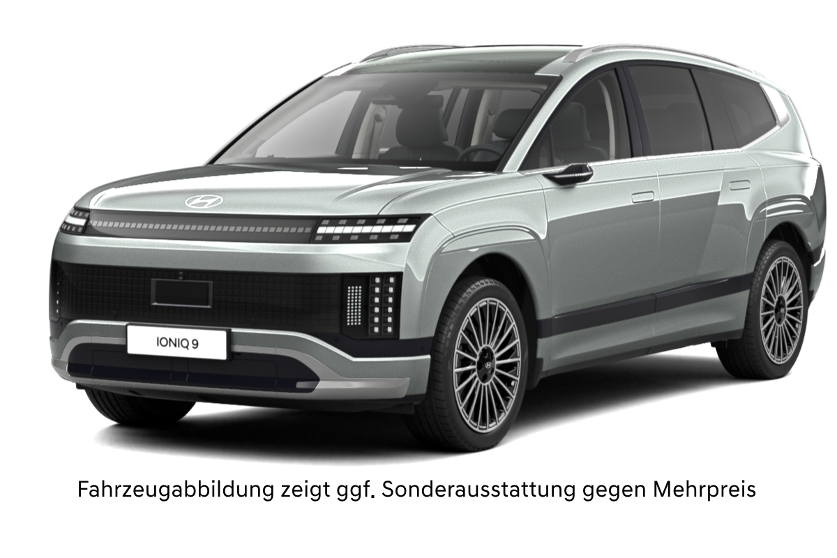 Ein hellgrüner Hyundai ioniq 9 auf weißem Hintergrund